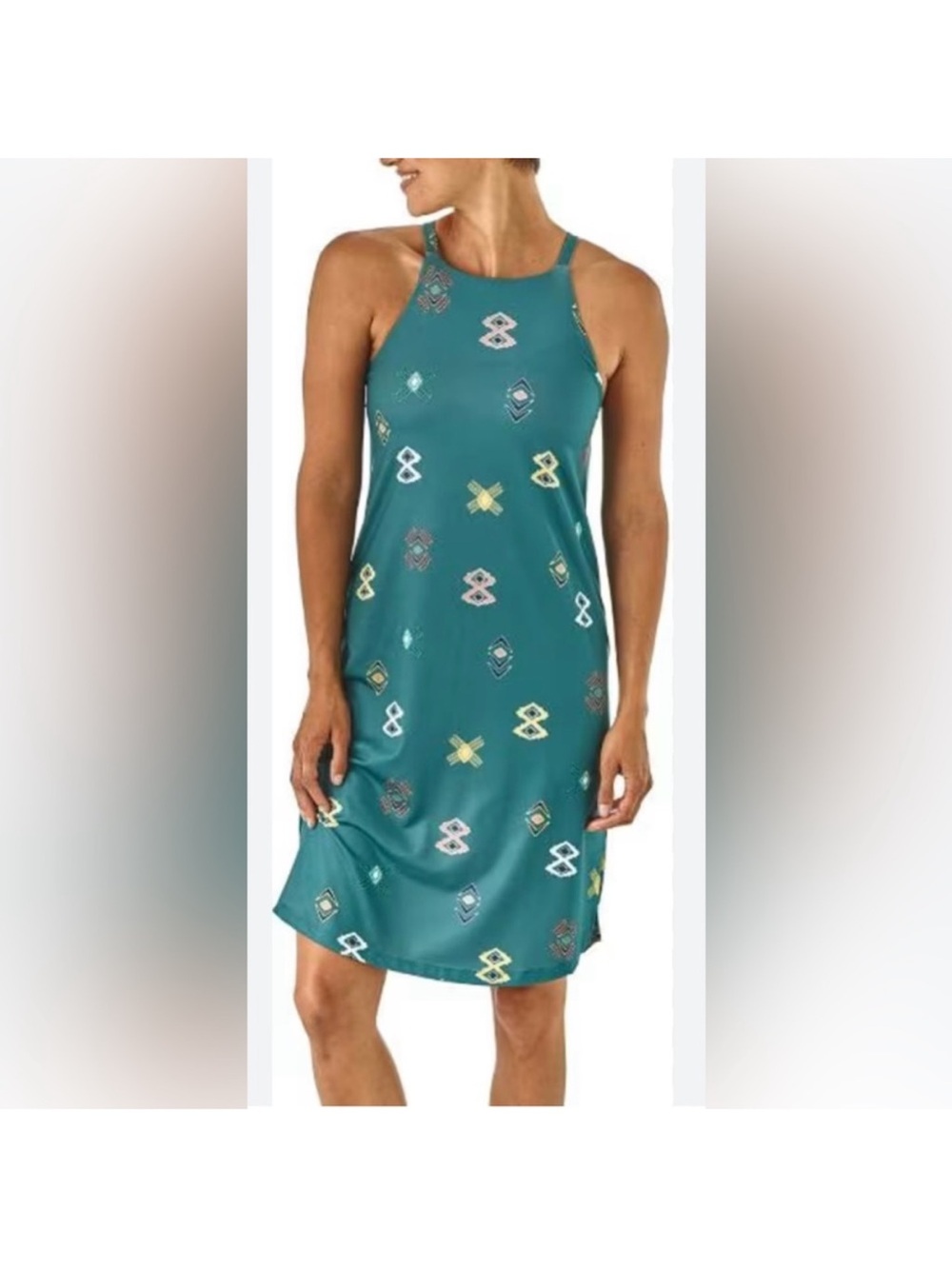 Patagonia Teal Geometric-Print Slip Dress